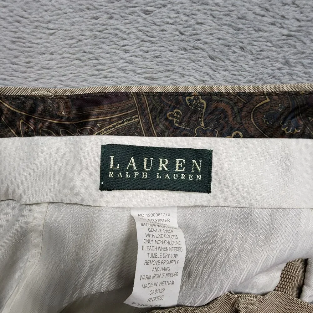 Lauren Ralph Lauren Mens 34x30 Beige Slacks Flat Front Straight Leg Dress Pants